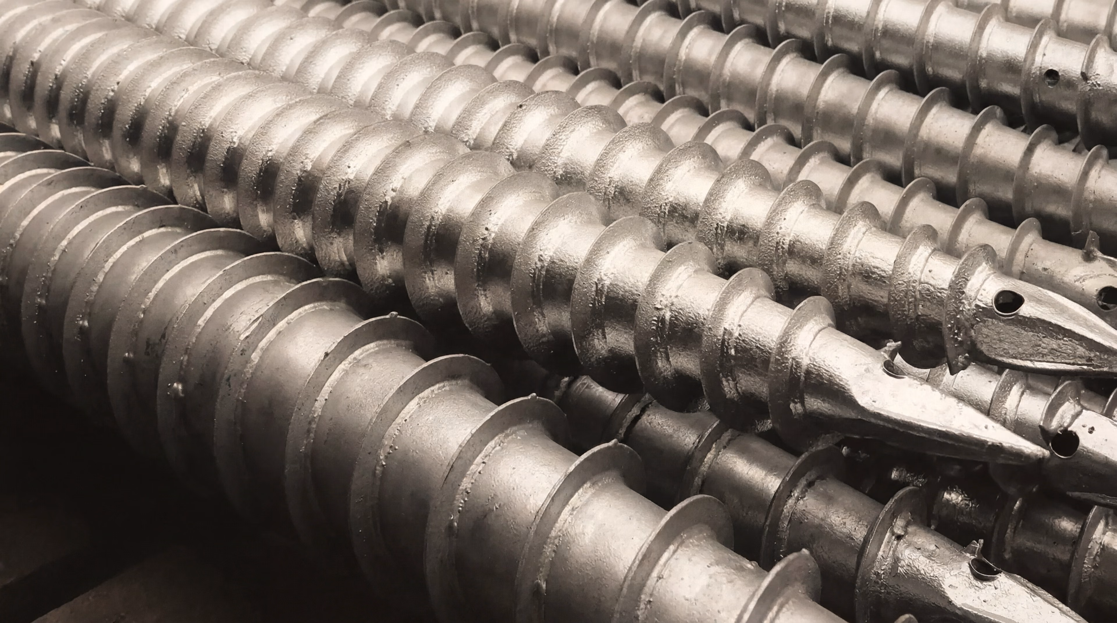 Galvanized steel nSoil ground screws, close up