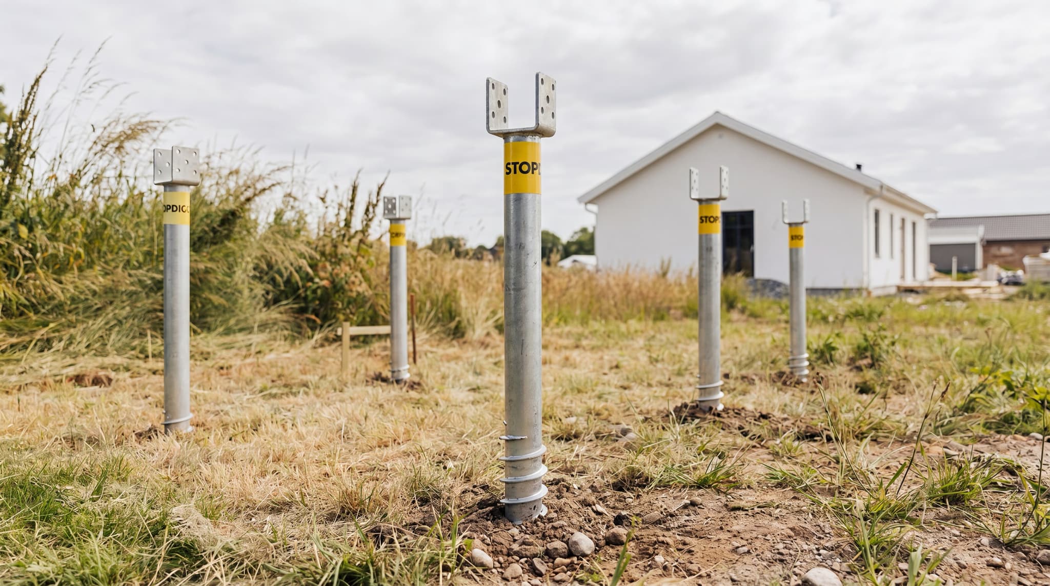 nSoil ground screws installed across a building plot